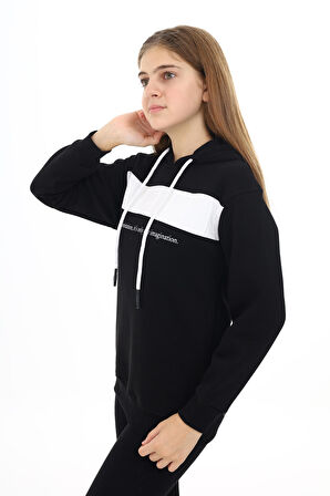 Kız Çocuk Garnili Kapüşonlu Sweatshirt Hoodie 7-13 Yaş Lx275