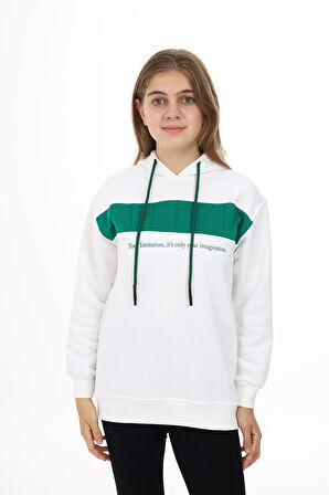 Kız Çocuk Garnili Kapüşonlu Sweatshirt Hoodie 7-13 Yaş Lx275