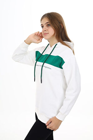 Kız Çocuk Garnili Kapüşonlu Sweatshirt Hoodie 7-13 Yaş Lx275