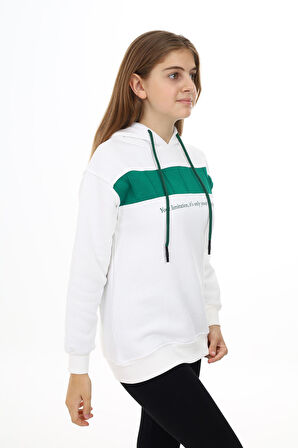 Kız Çocuk Garnili Kapüşonlu Sweatshirt Hoodie 7-13 Yaş Lx275