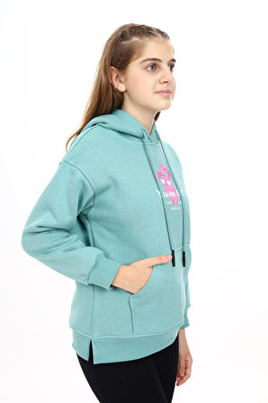 Kız Çocuk Kanguru Cepli Kapüşonlu Sweatshirt Hoodie  7-13 Yaş Lx278