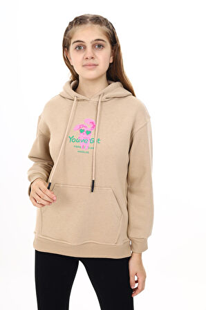 Kız Çocuk Kanguru Cepli Kapüşonlu Sweatshirt Hoodie  7-13 Yaş Lx278