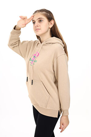 Kız Çocuk Kanguru Cepli Kapüşonlu Sweatshirt Hoodie  7-13 Yaş Lx278