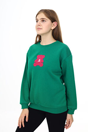 Kız Çocuk Nakış Baskılı Sweatshirt  7-13 Yaş Lx289