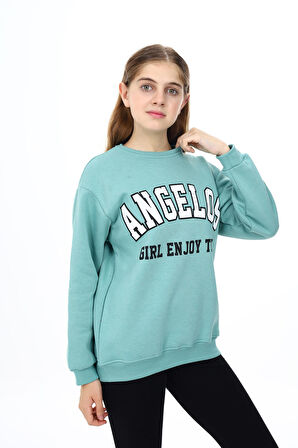Kız Çocuk Yazı Baskılı 3 İplik Sweatshirt 7-13 Yaş Lx289