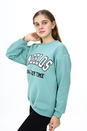 Kız Çocuk Yazı Baskılı 3 İplik Sweatshirt 7-13 Yaş Lx289