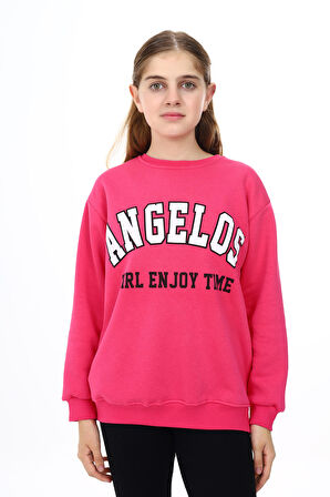 Kız Çocuk Yazı Baskılı 3 İplik Sweatshirt 7-13 Yaş Lx289