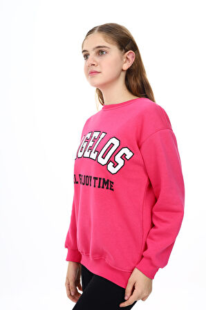 Kız Çocuk Yazı Baskılı 3 İplik Sweatshirt 7-13 Yaş Lx289