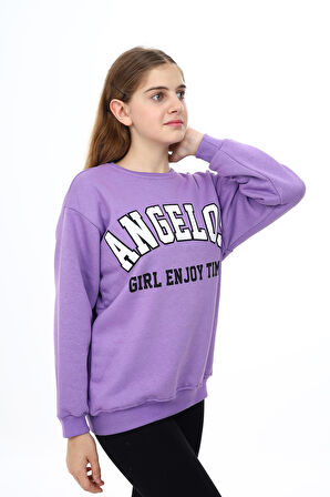 Kız Çocuk Yazı Baskılı 3 İplik Sweatshirt 7-13 Yaş Lx289