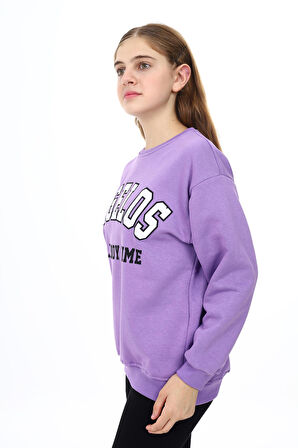 Kız Çocuk Yazı Baskılı 3 İplik Sweatshirt 7-13 Yaş Lx289