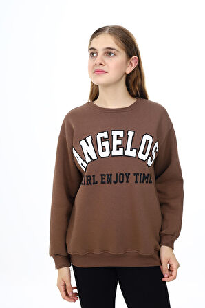 Kız Çocuk Yazı Baskılı 3 İplik Sweatshirt 7-13 Yaş Lx289