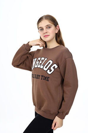 Kız Çocuk Yazı Baskılı 3 İplik Sweatshirt 7-13 Yaş Lx289