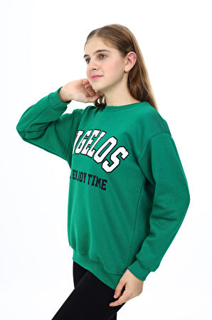 Kız Çocuk Yazı Baskılı 3 İplik Sweatshirt 7-13 Yaş Lx289