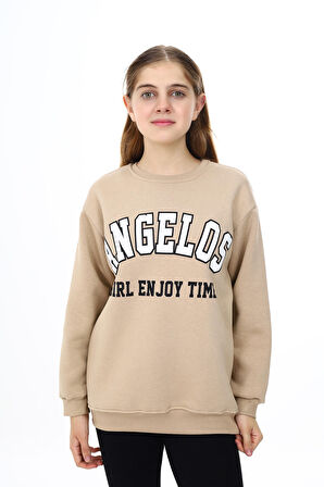 Kız Çocuk Yazı Baskılı 3 İplik Sweatshirt 7-13 Yaş Lx289