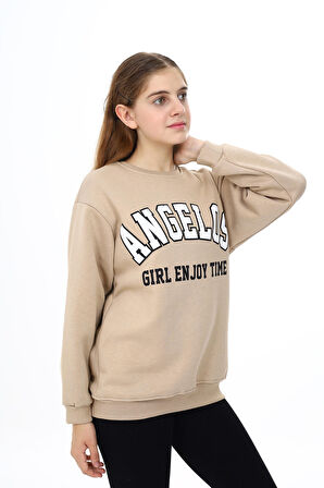 Kız Çocuk Yazı Baskılı 3 İplik Sweatshirt 7-13 Yaş Lx289