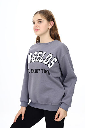 Kız Çocuk Yazı Baskılı 3 İplik Sweatshirt 7-13 Yaş Lx289