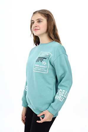 Kız Çocuk Yaka ve Bilek Baskılı 3 İplik Sweatshirt 7-13 Yaş Lx294