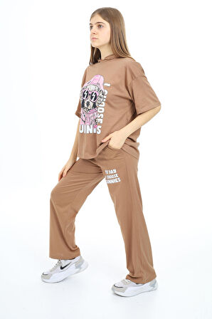 Kız Çocuk Baskılı Kapüşonlu Yazlık Takım 9-14 Yaş LX301