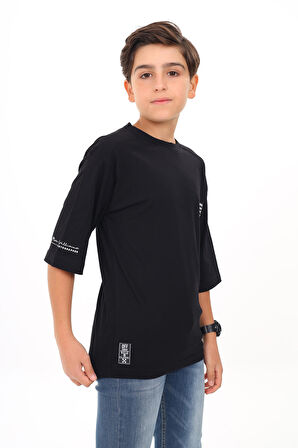 Erkek Çocuk Yazı Baskılı Basic T-Shirt 9-14 Yaş Lx7073