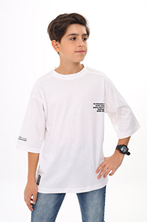 Erkek Çocuk Yazı Baskılı Basic T-Shirt 9-14 Yaş Lx7073