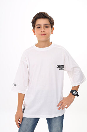 Erkek Çocuk Yazı Baskılı Basic T-Shirt 9-14 Yaş Lx7073