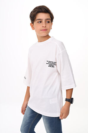 Erkek Çocuk Yazı Baskılı Basic T-Shirt 9-14 Yaş Lx7073