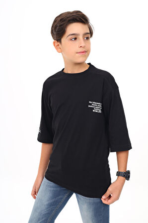 Erkek Çocuk Yazı Baskılı Basic T-Shirt 9-14 Yaş Lx7073