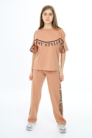 Kız Çocuk Salkım Yazı Baskılı Alt-Üst Takım 9-14 Yaş Px028