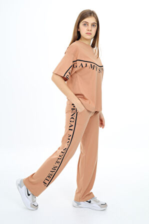 Kız Çocuk Salkım Yazı Baskılı Alt-Üst Takım 9-14 Yaş Px028