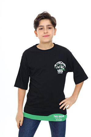 Erkek Çocuk Garni Detaylı Baskılı T-Shirt 9-14 Yaş Lx7083