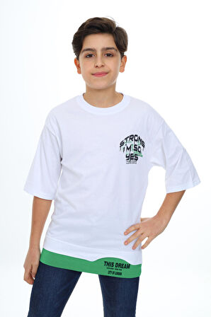 Erkek Çocuk Garni Detaylı Baskılı T-Shirt 9-14 Yaş Lx7083