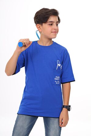 Erkek Çocuk Cep Baskılı T-Shirt 9-14 Yaş Lx6967