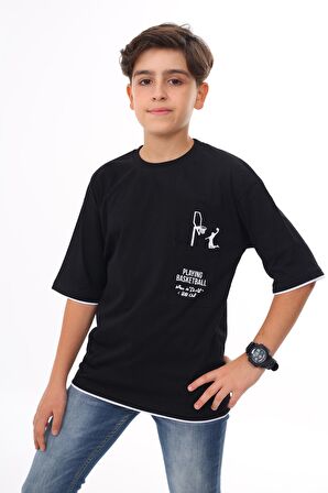 Erkek Çocuk Cep Baskılı T-Shirt 9-14 Yaş Lx6967