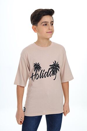 Erkek Çocuk Holiday Baskılı T-Shirt 9-14 Yaş Lx7099