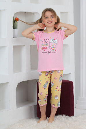 Kız Çocuk Kaprili-Baskılı Pijama Takımı 3-11 Yaş 6083-84