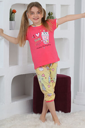 Kız Çocuk Kaprili-Baskılı Pijama Takımı 3-11 Yaş 6083-84