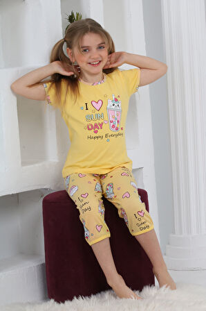 Kız Çocuk Kaprili-Baskılı Pijama Takımı 3-11 Yaş 6083-84