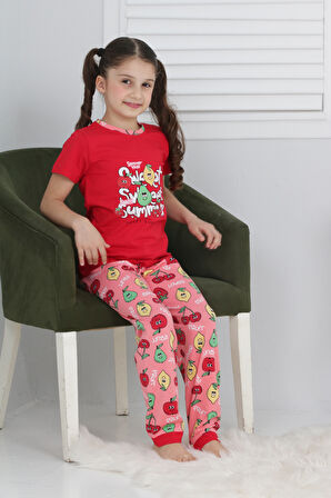 Kız Çocuk Meyve Baskılı Pijama Takımı 3-11 Yaş 6073-74