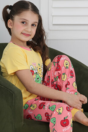 Kız Çocuk Meyve Baskılı Pijama Takımı 3-11 Yaş 6073-74