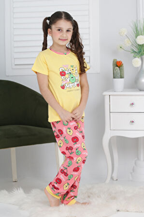 Kız Çocuk Meyve Baskılı Pijama Takımı 3-11 Yaş 6073-74