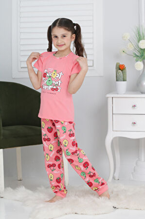 Kız Çocuk Meyve Baskılı Pijama Takımı 3-11 Yaş 6073-74