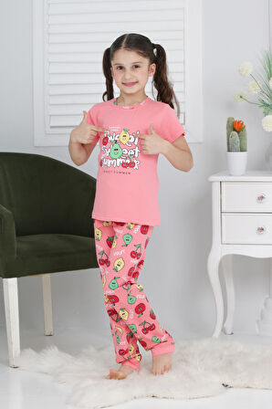 Kız Çocuk Meyve Baskılı Pijama Takımı 3-11 Yaş 6073-74