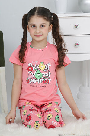 Kız Çocuk Meyve Baskılı Pijama Takımı 3-11 Yaş 6073-74