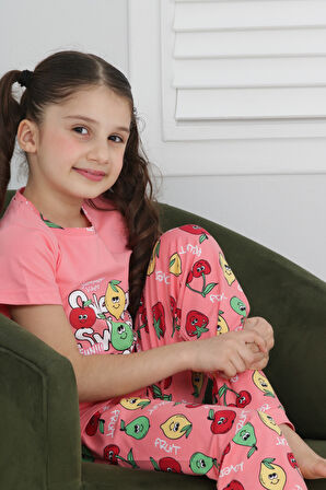 Kız Çocuk Meyve Baskılı Pijama Takımı 3-11 Yaş 6073-74