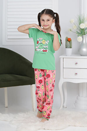 Kız Çocuk Meyve Baskılı Pijama Takımı 3-11 Yaş 6073-74