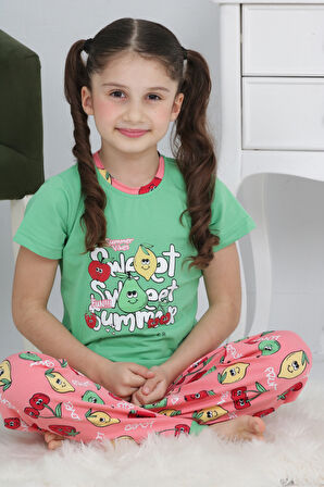 Kız Çocuk Meyve Baskılı Pijama Takımı 3-11 Yaş 6073-74