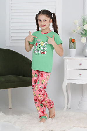 Kız Çocuk Meyve Baskılı Pijama Takımı 3-11 Yaş 6073-74