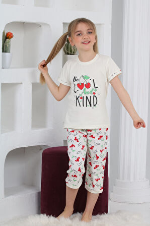 Kız Çocuk Kaprili-Kiraz Baskılı Pijama Takımı 3-11 Yaş 6067-68