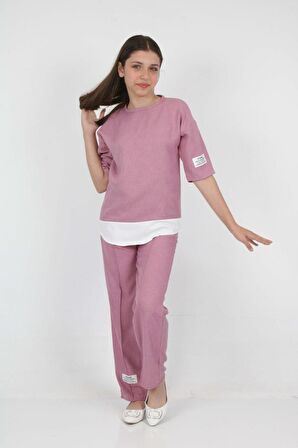 Kız Çocuk Bürümcük 2'li Takım-Etek Garnili 7-12 Yaş 1051