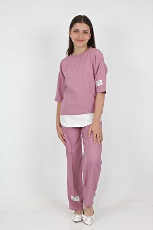 Kız Çocuk Bürümcük 2'li Takım-Etek Garnili 7-12 Yaş 1051